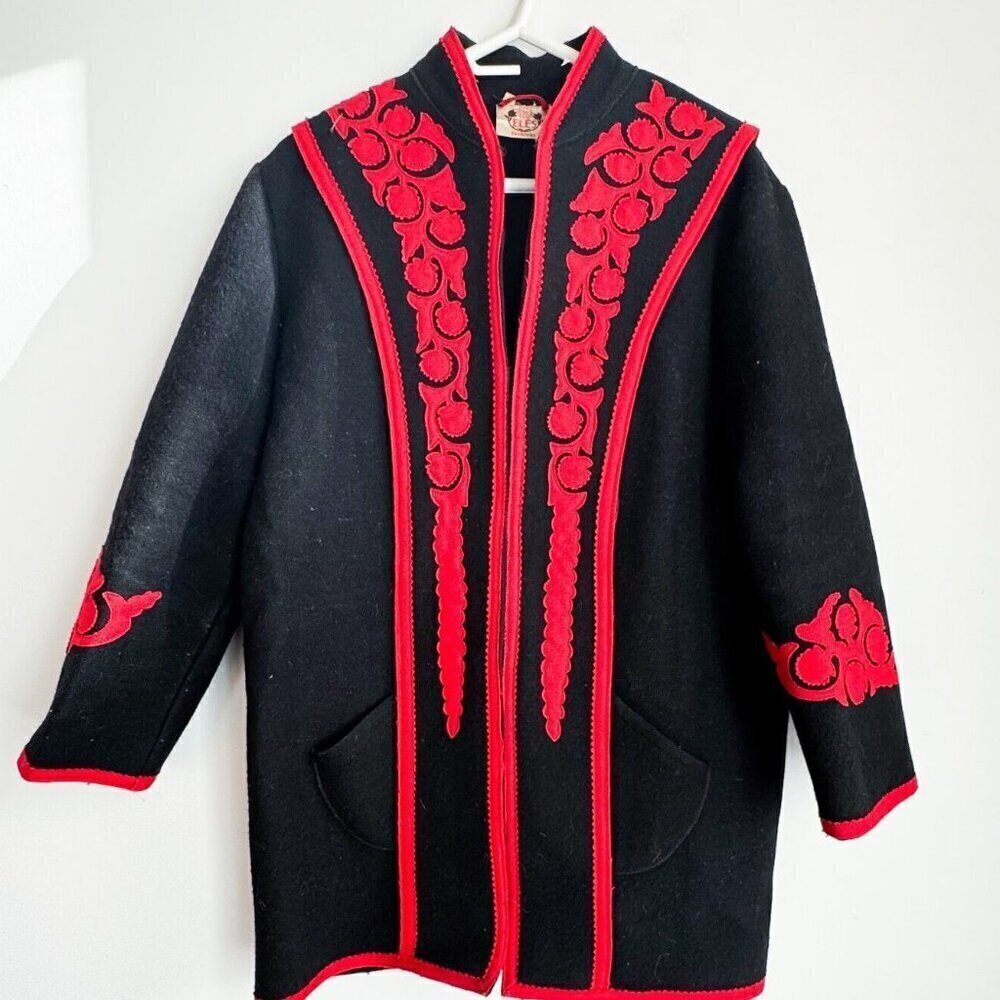 Vintage Eles Fashion Austrian Wool Floral Patchwork Mid Lenght Coat M